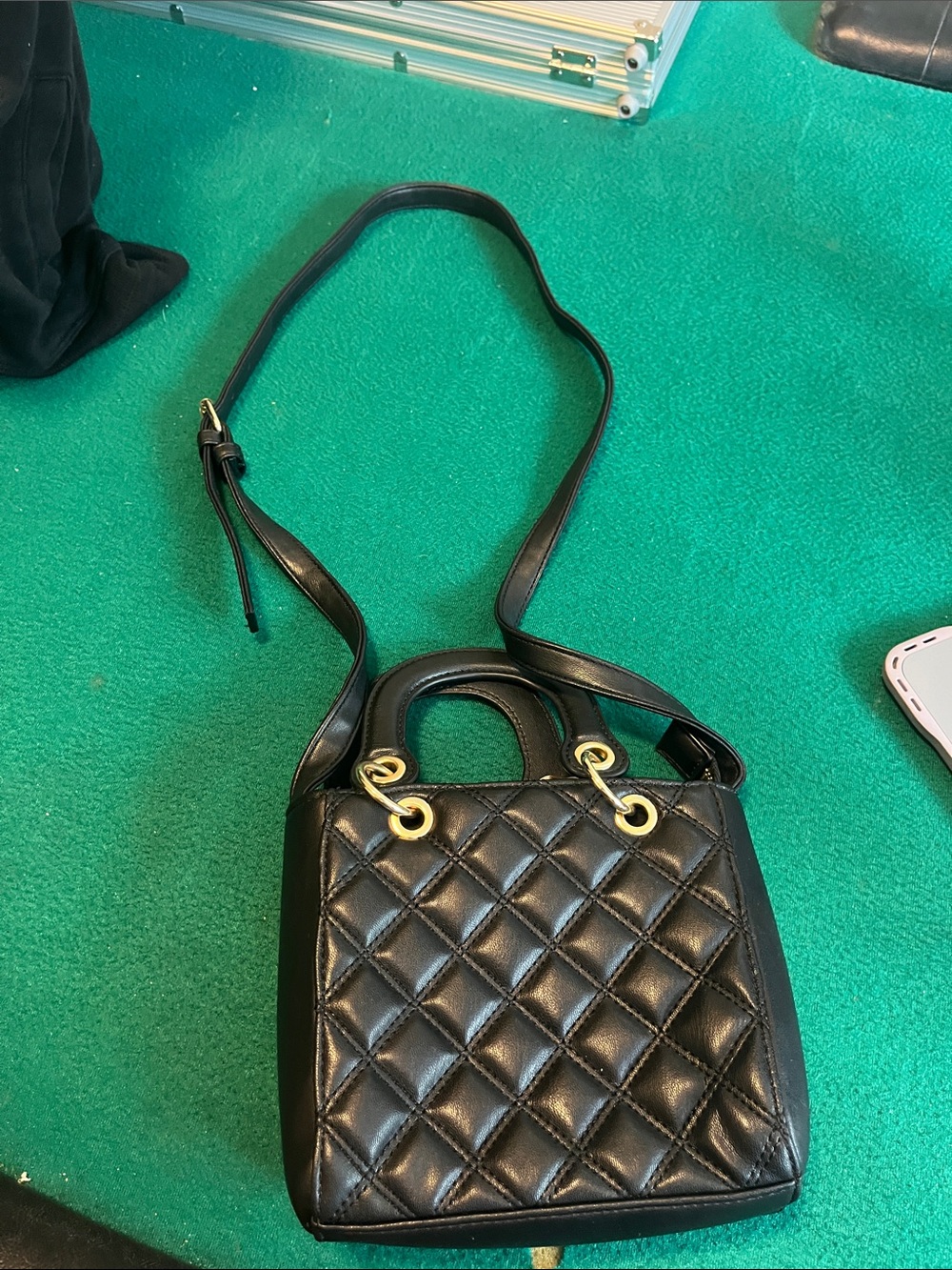 Forever 21 Black Quilted Crossbody Bag with Gold Hardware